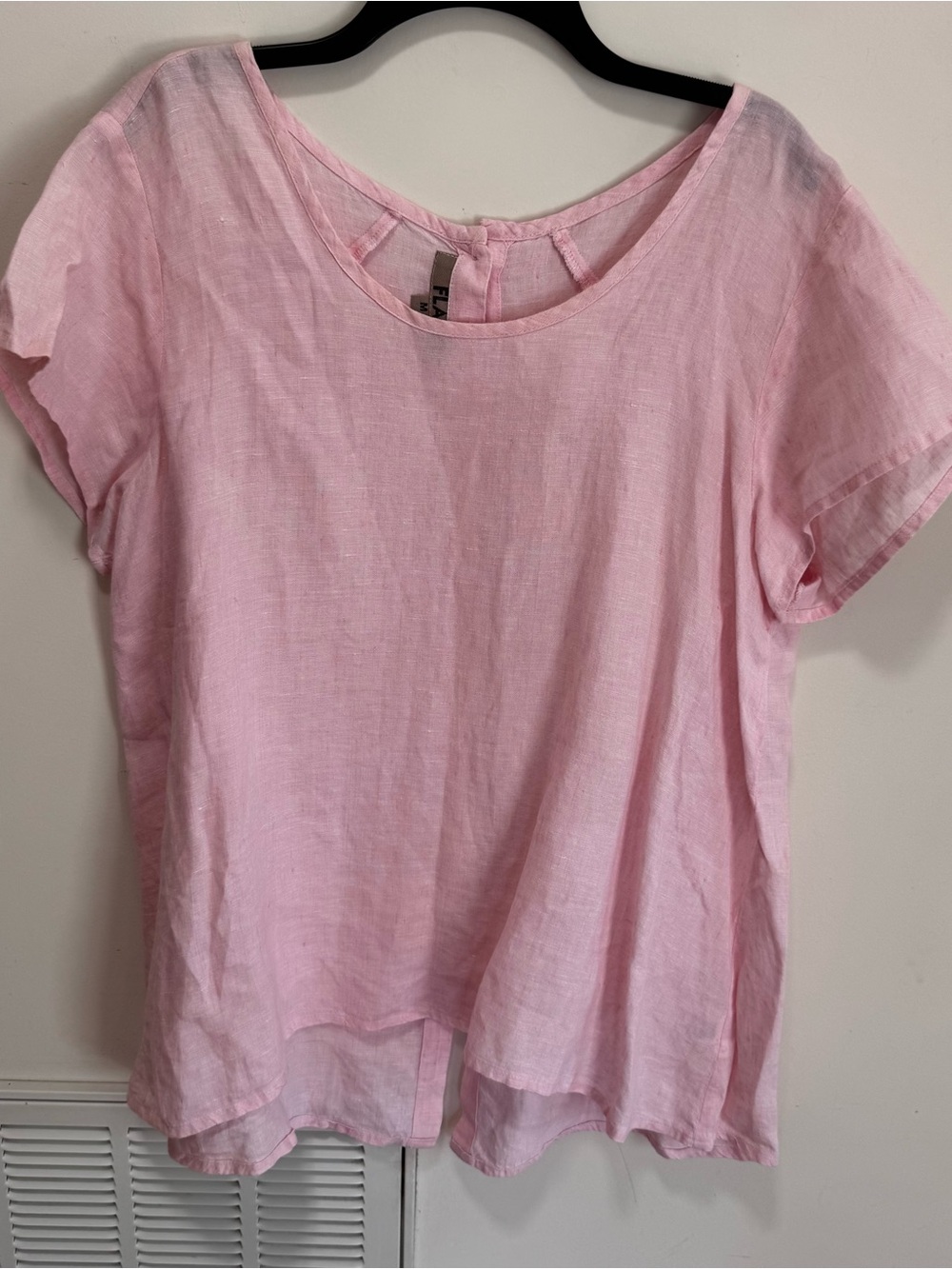 Flax 100% Linen Button Up Back Loose Flowy Blouse Top Size Medium Light Pink.